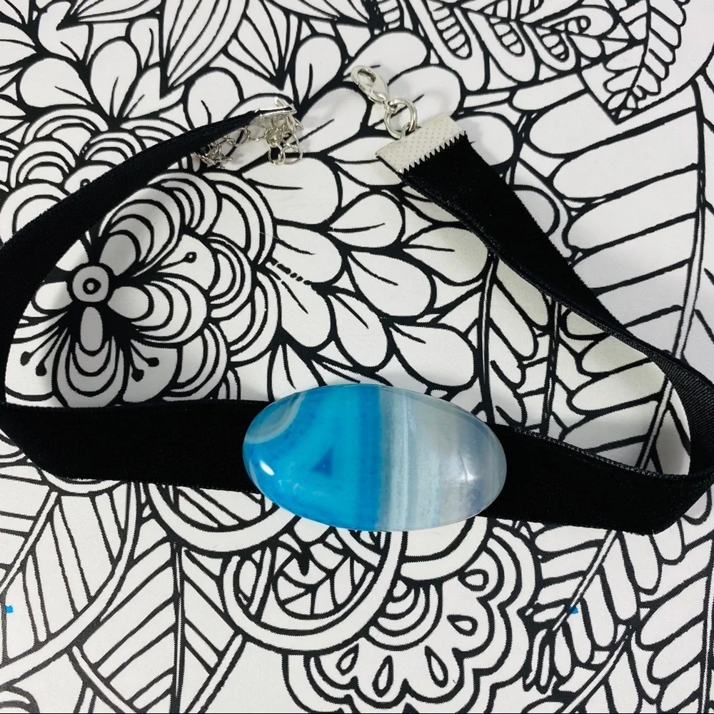 Aqua Lace quartz on a sexy velvet choker OOAK